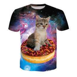 -Homens T-shirt Galaxy Cat Donut 3D Digital Completa Impresso Homem Gráfico Camiseta Casual Tops Unisex Mangas Curtas Camisetas Blusa T-shirt (RT-1170)