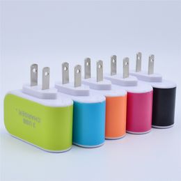 Candy Multicolor LED Fast Charging Triple 3 USB Port Wall Home Travel AC Power Charger Adapter 3.1A EU US Plug