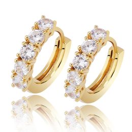 18K Gold Plated Iced Out Big CZ Stone Stud Earring Hip Hop Rock Jewellery Earrings For Male Female Gifts