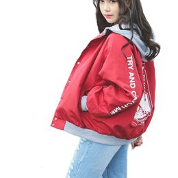 Spring Hooded Army Black Red Jacket Women Loosen Student BF Jacket Harajuku Coat Oversize Jacket Female jaqueta feminina V191022