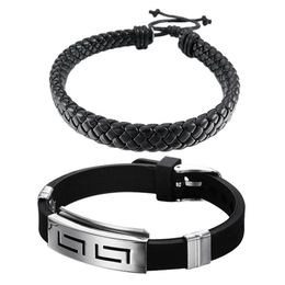 Men Womens Alloy Genuine Leather Bracelet Bangle Cuff Rope Angel Wing Cross Surfer Wrap Adjustable Brown