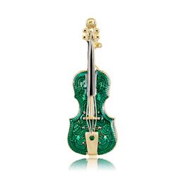 New Design Enamel Violin Brooch Pins Green Fiddle Brooches Fun Musical Instrument Pins For Men Women Fashion Jewellery Gifts Retail Wholesale