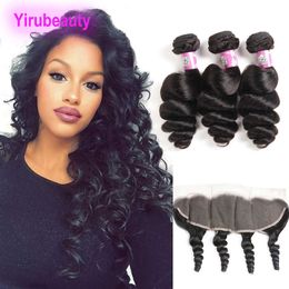 Brazilian Virgin Human Hair Bundles With 13X4 Lace Frontal Ear To Ear Loose Wave Brazilian Mink Frontals With Natural Black