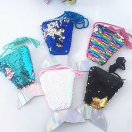 Children Sequins Mini Shoulder Wallet Girls Cute Cartoon Mermaid Tail Small Messenger Bag for Baby Kids Handbag Plush Coin Purse