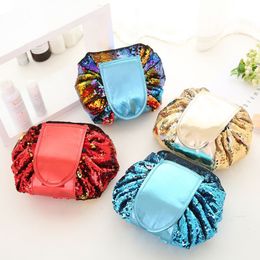 Magic Mermaid Sequins Travel Pouch Lazy Drawstring MakeUp Bag Women Organiser Storage Artist Lady's for Cosmetic/Toiletries