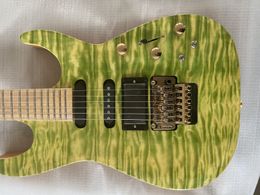 Jack Son PC1 Phil Collen Qulit Maple Top Green Electric Guitar China Sustain Pickup, Floyd Rose Tremolo, Active Wires & 9V Battery Box, Gold Hardware