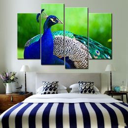 Blue Peacock Canvas Painting Wall Art Oil Poster Wall Modular Pictures 5 Panels Animal Poster For Living Room Home Decor