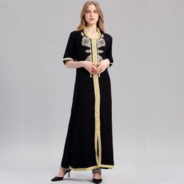 Women Islamic Clothing Maxi Long Sleeve Long Dress Moroccan Kaftan Embroidery Dress Vintage Abaya Muslim Robes Gown Hijab Style J190430