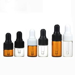 Factory Price Empty Mini Essential Oil Glass Vial Bottle 2ml Amber Clear Small Sample Glass Bottles With Dropper Cap DHL Free