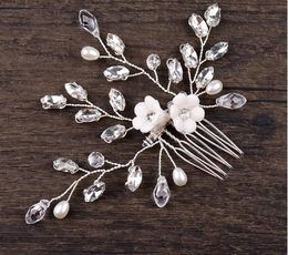 Rhinestone Comb White Flower Wedding Dress Headdress Bridal Jewelry