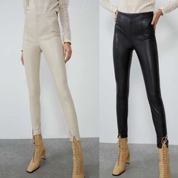Winter Thick Skinny PU Leather Pants Women Elastic High Waist Pants Zipper Sexy Joggers Ladies Pencil Trousers