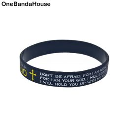 1PC Isaia 41:10 Non abbiate paura Bracciale in gomma siliconica Fede religiosa Gioielli Nero Taglia per adulti