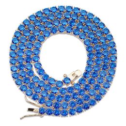 Unisex Fashion Men Women Chains Gold Silver Colours 4mm Blue CZ Cubic Zirconia Tennis Chains Necklaces Hip Hop Jewellery