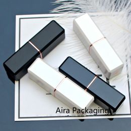 Black Classic Style Lip Balm Container Empty Square Plastic Lipstick Tube 12.1mm White Elegant Lip Rouge Sub Box 50pcs/lot