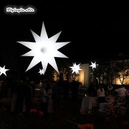Customized Lighting Party Inflatable Balloon Hanging White Star With RGB Lights For Night Club And Dancing Decoration