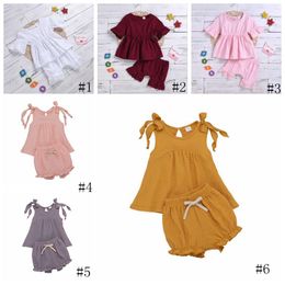 Kids Designer Clothes Baby Girls Ruffle Clothing Sets Summer Soft Breathable Top Lace Shorts Suits Child Casual T Shirt Harem Pants PY469