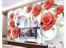 Customised 3d mural wallpaper photo wall paper Elegant Rose Circle Elegant Soft Pack 3D Living Room TV Background Mural wallpaper for walls