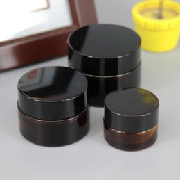 Wholesale 5g 10g 20g 30g Empty Brown Glass Bottle Eye Cream Glass Container Cosmetic Jar with black Cap