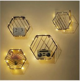 Wall shelf Decorative Objects Creative Iron Art Hexagonal Mesh Hanging without Backplane Home Decoration pendant