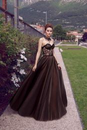 2019 A-line Black Nude Gothic Long Colourful Wedding Dresses Strapless Floor Length A-line Non White Bridal Gown With Colour 1950's Dress