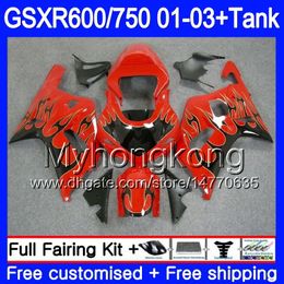 +Tank For SUZUKI GSX-R750 GSXR 750 600 K1 GSXR600 01 02 03 294HM.23 GSX R600 R750 GSXR-600 GSXR750 Black flames red 2001 2002 2003 Fairings