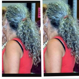 Silver grey wavy curly ponytail 22inch 1pcs drawstring ponytail hairpiece gray hair extension natural highlights dyed free 120g 140g