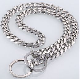12-28 inch huge heavy pure stainless steel choose Pet Dog Collars Choke silver Cuban curb link Chain Dog Necklace Steel Cool Lock 15mm
