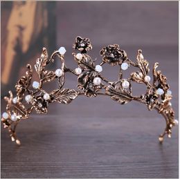 Bronze flowers with diamonds, crown and headdress, alloy pearls, beautiful bride's headdress studio, shooting hair ornaments