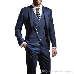 Fashionable Groom Tuxedos One Button Peak Lapel Men Wedding Prom Dress Mens Blazer Dinner Party Business Suits (Jacket+Pants+Vest+Tie) J775