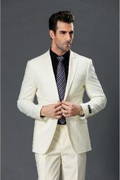 Ivory Mens Wedding Tuxedos Notch Lapel Groom Groomsmen WeddingTuxedos Popular Man Blazers Jacket 2 Piece Suit(Jacket+Pants+Tie) 1314