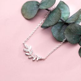 MloveAcc Real 100% 925 Sterling Silver Branch Leaves Charm Pendanr Clavicular Chain Necklace Women Fashion Sterling Jewellery