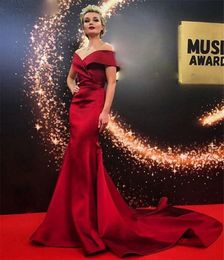 Off Shoulder Dark Red Evening Dresses Mermaid Open Back Satin Simple Long Formal Party Gowns Prom Dress Robe De Soiree Cheap