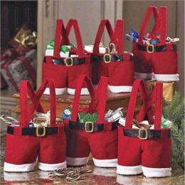 Christmas Candy Bag Santa Pants Gift Treat Bags Baskets with Handle