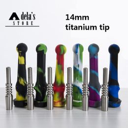 Silicone Nectar Collect With 14mm GR2 smoke Titanium Tip Mini NC Bird Dab Straw Silicon Pipe Rigs Nector Concentrate Kit DHL