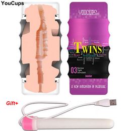 Youcups Vagina & Anal Dual Channel Masturbation Cup Pocket Real Pussy Adult Toys For Men Male Masturbator For Man Sexo Hombre Y190713