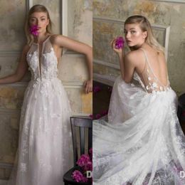 Limor Rosen Beach Dresses Sexy Plunging Neck Bridal Gowns Illusion Lace Sweep Train Boho Women Romantic Wedding Dress Custom 0505