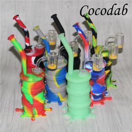 Colourful Hookahs Silicone Oil Rigs Bongs with glass downstem silicone water pipes dab rig 14 mm joint thermochromic bucket quartz bangers