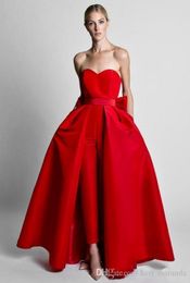 Modern Krikor Jabotian Red Jumpsuits Evening Dresses With Detachable Skirt Sweetheart Prom Gowns Pants For Women Custom Made DH4126