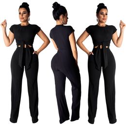 New Women Two Piece Pants 2 Piece Outfits Bodycon Slim Colorful Short Sleeve Crop Tops High Wairst Long Pants Set