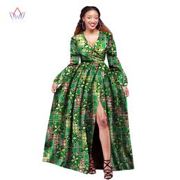 African Dresses for Women Long Sleeve Slip Party Dresses Plus Size Bazin Riche 6XL Dashiki Print African Clothing BRW WY1395