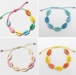 Colour Alloy Shells Charm Bracelets Hand Knit Seashell Adjustable Rope Bracelets Women Accessories Beaded Strand Bracelet Beach Jewellery