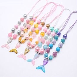 baby kids jewelry chunky beads necklace mermaid tail pendants diy kids girls bubblegum adjustable rope necklace jewelry