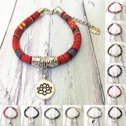 MG0615 New Design National Style Handmade Woven Bracelet Lotus Yinyang Charm Bracelet Trendy Yoga Balance Spiritual Jewelry