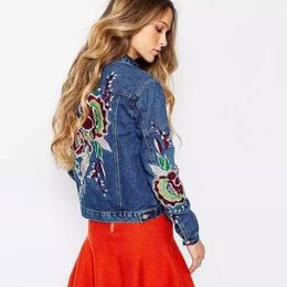 Fashion-New spring autumn womens ethnic flower embroidery denim jacket Women jaquetas feminina jeans m30