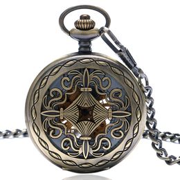 Bronze Vintage Hollow Chinese Grilles Design Pocket Watch Handwind Mechanical Clock Pendant Chain Gift for Women Men Reloj de bolsillo