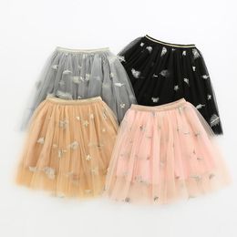 Girls Tutu Skirts Baby Summer Feather Star Printed Ballet Skirt Pettiskirt Children Mesh Princess Mini Dress Dancewear Stagewear YP782
