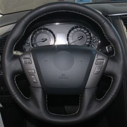 Black Natural Leather Car Steering Wheel Cover for Nissan Patrol 2011-2017 Infiniti QX56 2011-2013 Infiniti QX80 2013-2017309r