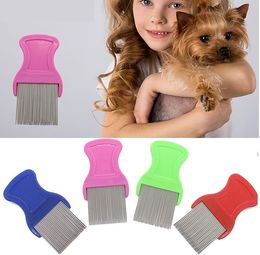 Dog Cat Head Hair Lice Nit Comb Pet Safe Flea Eggs Dirt Dust Remover Stainless Steel Grooming Brushes Tooth Brushs WCW831