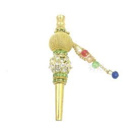 Luxury Shisha Chicha Filter Tips Gold Color Rhinestone Alloy Metal Hookah Bongs Mouthpiece Smoking Water Pipes Mouth Tip Portable 15bx E19