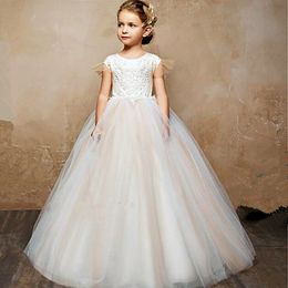 Flower Girl Dresses Champagne Puffy Wedding party Dress Girl First Communion Eucharist Attended Princess Lace Evening Dress